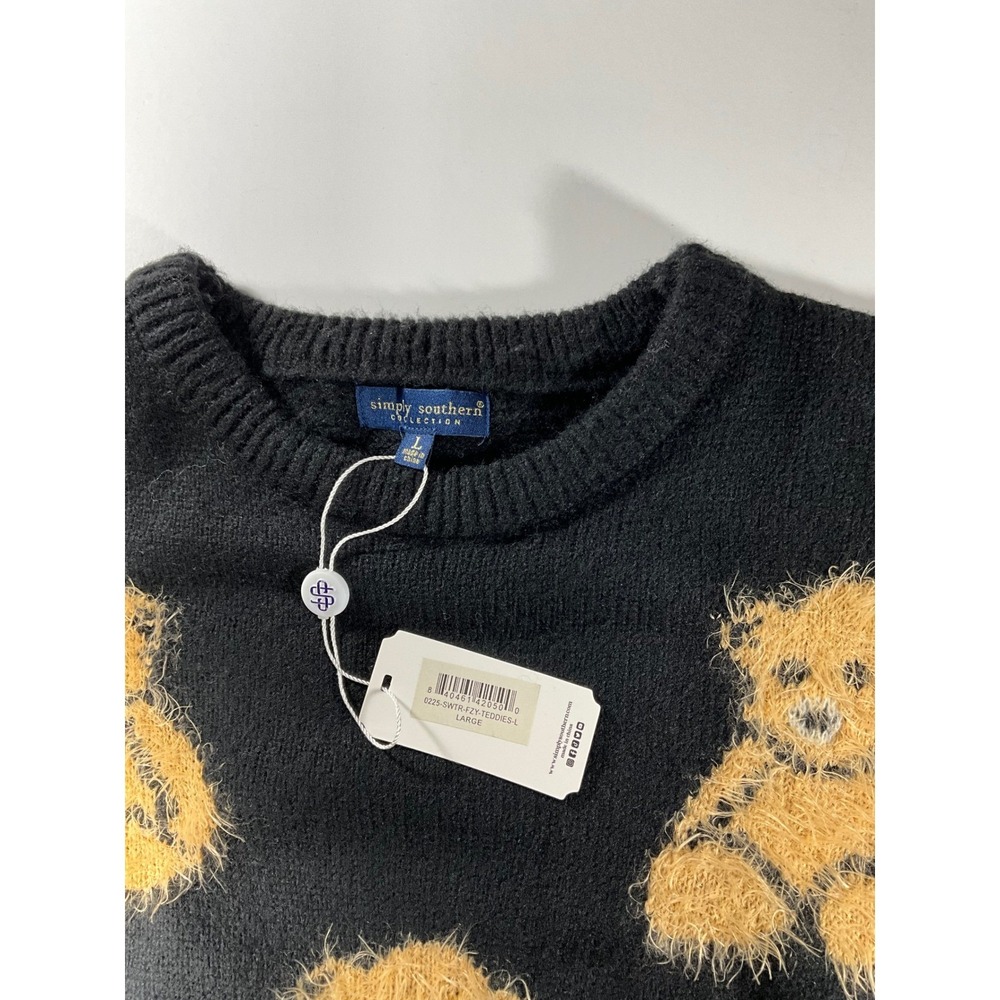 Simply Southern Black Teddy Bear Fuzzy Knit Crewneck Sweater L - Picture 5 of 8
